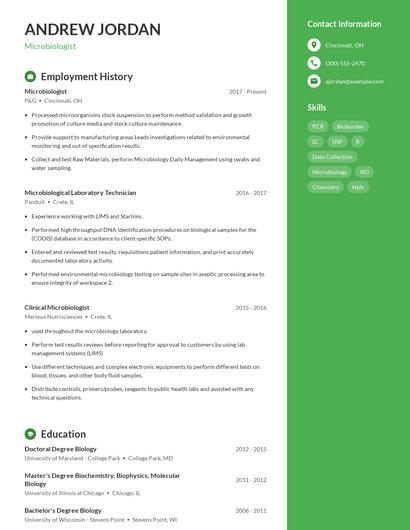 Microbiologist Resume