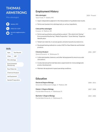 Microbiologist Resume