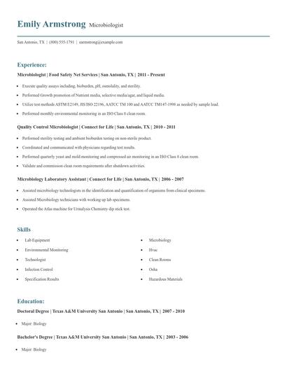 Microbiologist Resume