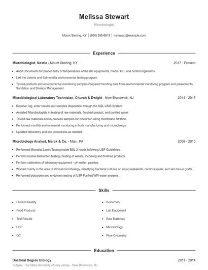 Microbiologist Resume