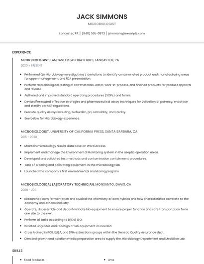 Microbiologist Resume