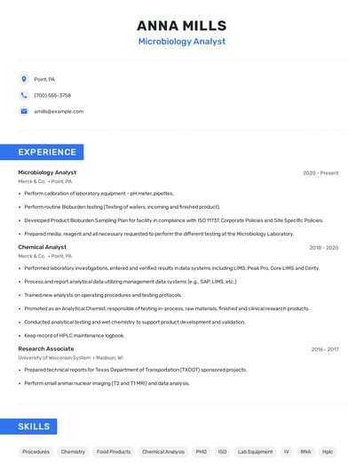 Microbiology Analyst Resume