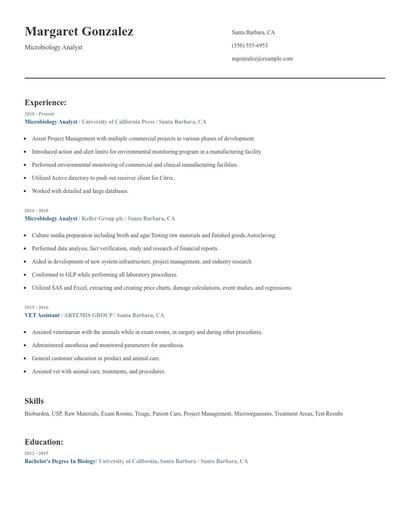 Microbiology Analyst Resume