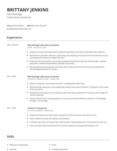Microbiology Laboratory Assistant Resume