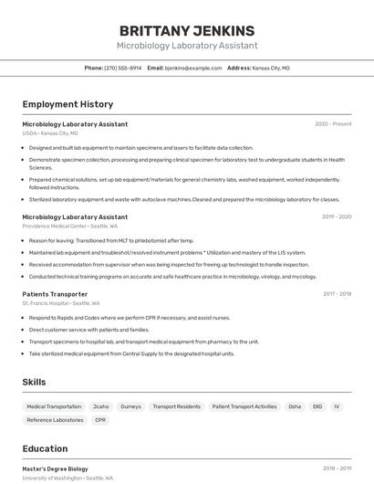 Microbiology Laboratory Assistant Resume