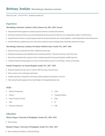 Microbiology Laboratory Assistant Resume