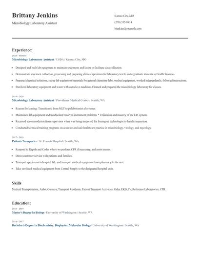 Microbiology Laboratory Assistant Resume