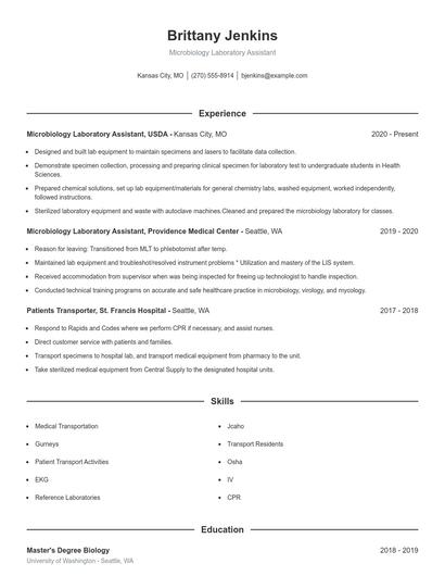 Microbiology Laboratory Assistant Resume