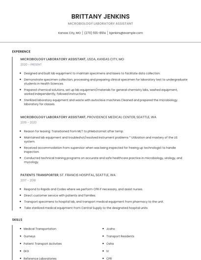 Microbiology Laboratory Assistant Resume