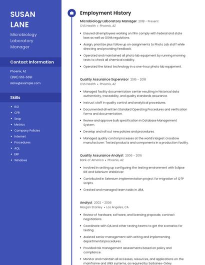Microbiology Laboratory Manager Resume