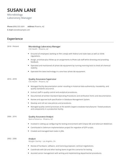 Microbiology Laboratory Manager Resume