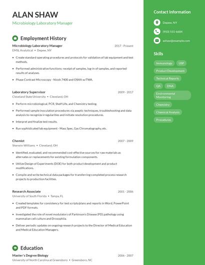Microbiology Laboratory Manager Resume