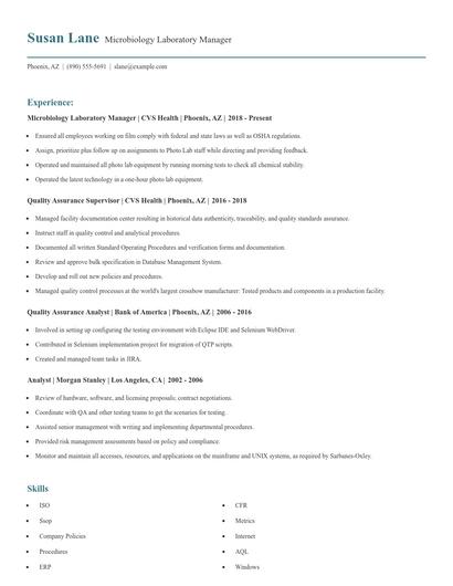 Microbiology Laboratory Manager Resume