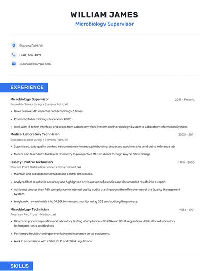 Microbiology Supervisor Resume