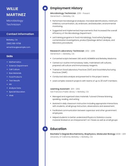 Microbiology Technician Resume
