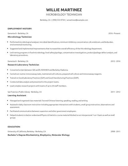 Microbiology Technician Resume