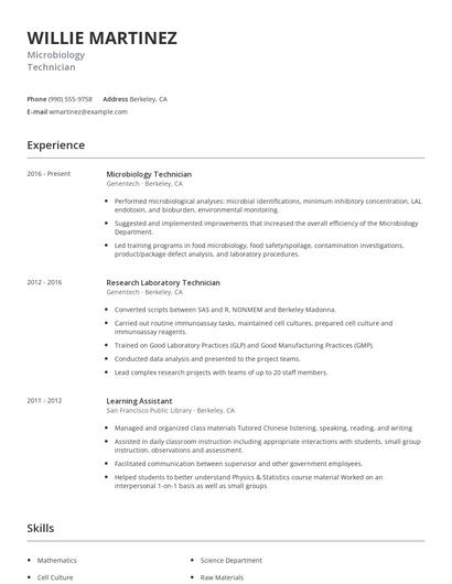 Microbiology Technician Resume