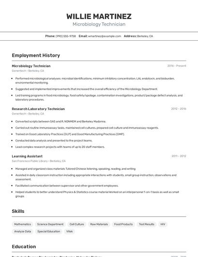 Microbiology Technician Resume