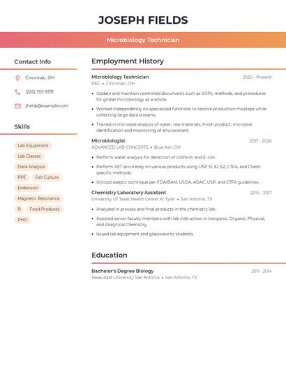 Microbiology Technician Resume