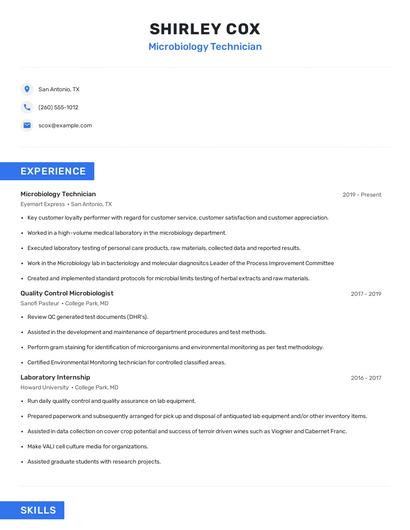 Microbiology Technician Resume