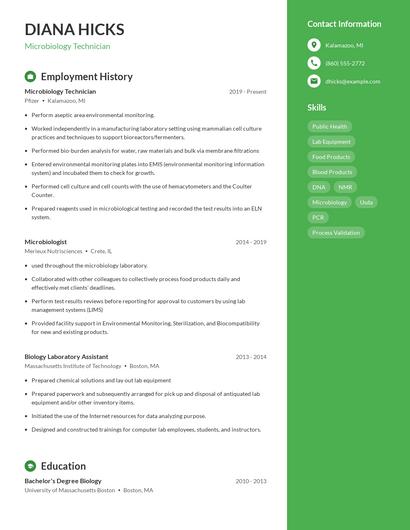 Microbiology Technician Resume