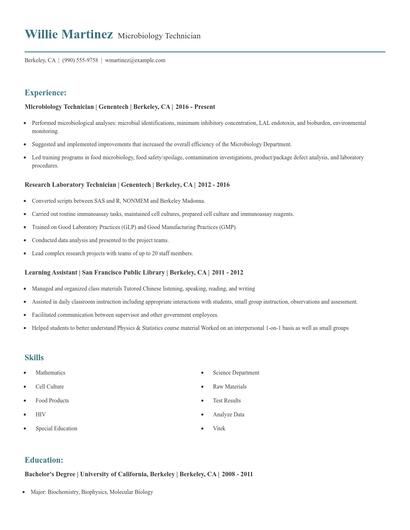 Microbiology Technician Resume