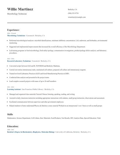 Microbiology Technician Resume