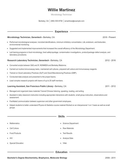 Microbiology Technician Resume