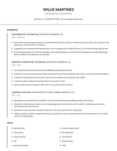 Microbiology Technician Resume