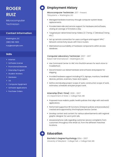 Microcomputer Technician Resume