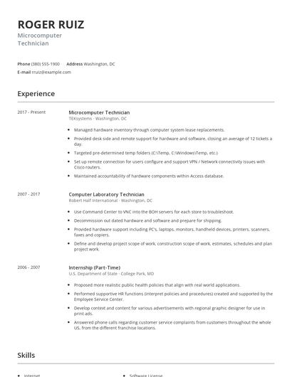 Microcomputer Technician Resume
