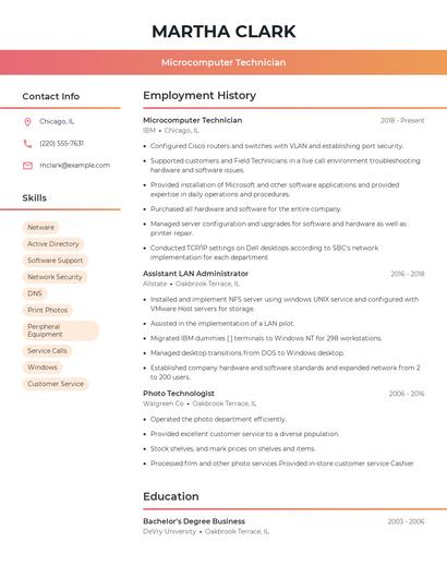 Microcomputer Technician Resume