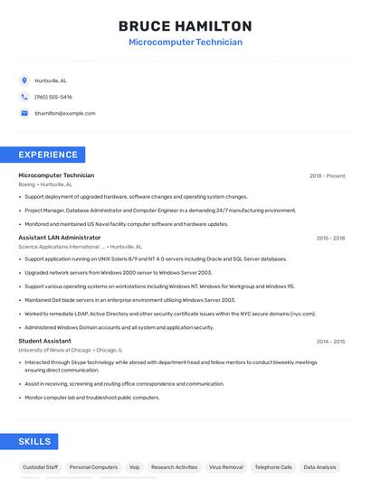 Microcomputer Technician Resume