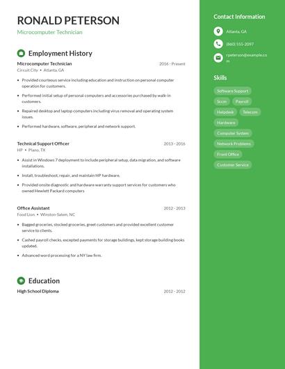 Microcomputer Technician Resume