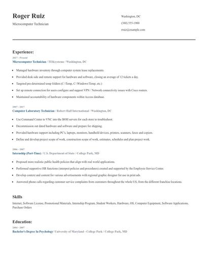Microcomputer Technician Resume