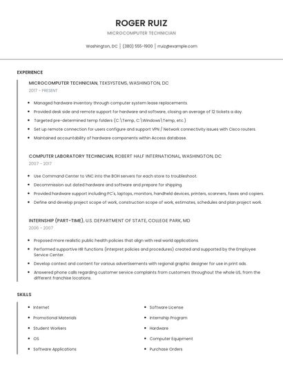 Microcomputer Technician Resume