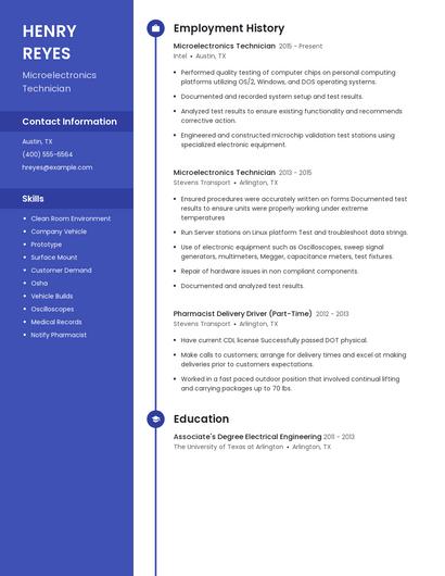 Microelectronics Technician Resume
