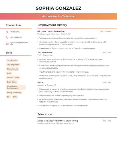 Microelectronics Technician Resume