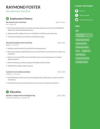 Microelectronics Technician Resume