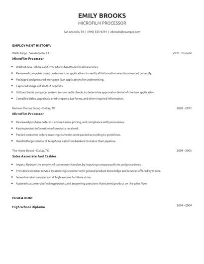 Microfilm Processor Resume