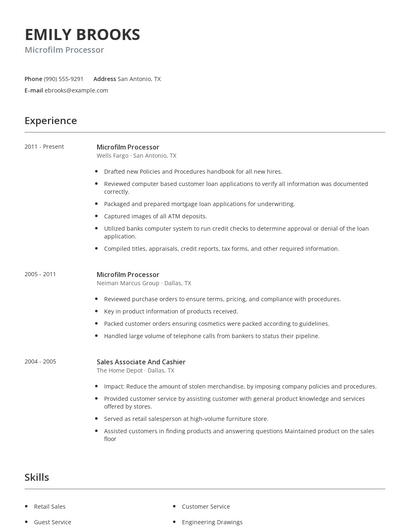 Microfilm Processor Resume