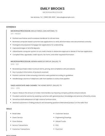 Microfilm Processor Resume