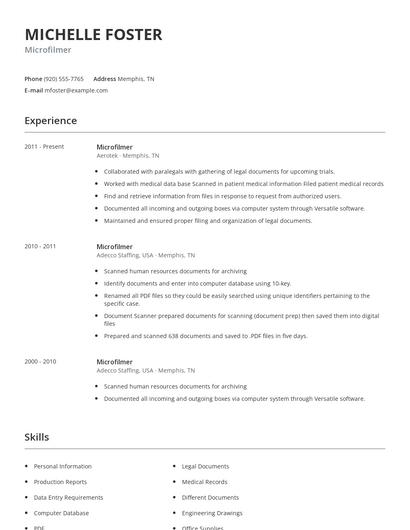 Microfilmer Resume