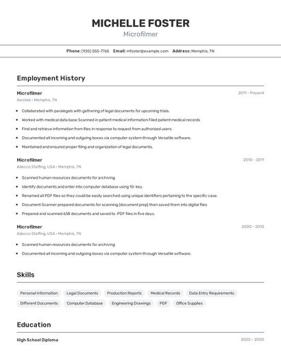 Microfilmer Resume