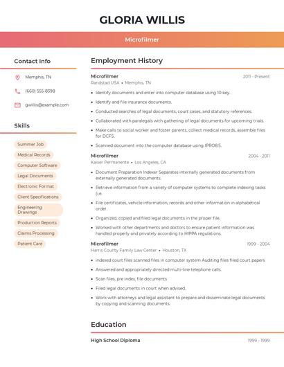 Microfilmer Resume