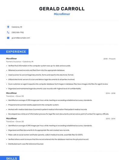 Microfilmer Resume