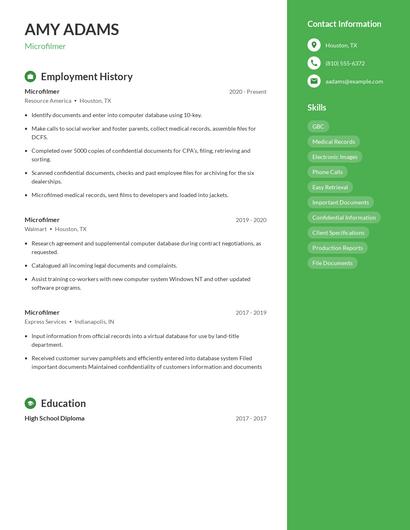 Microfilmer Resume