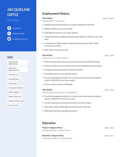 Microfilmer Resume