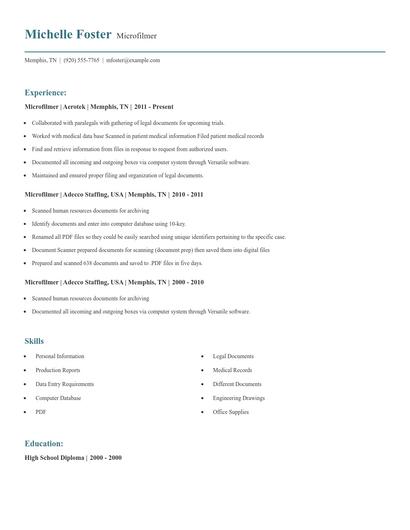 Microfilmer Resume