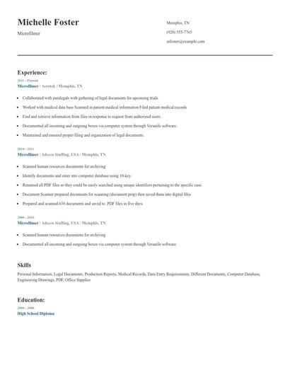 Microfilmer Resume